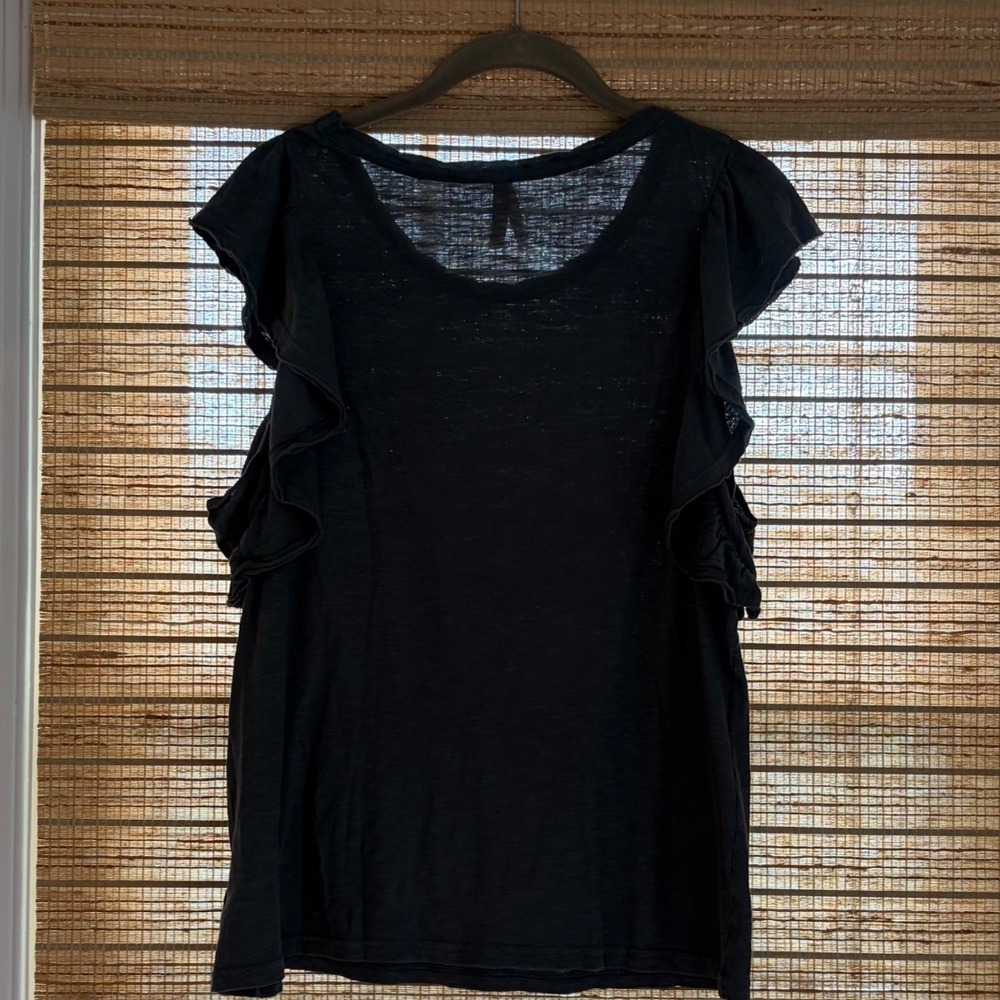 Pact Organic Cotton Ruffle Sleeve Scoop Neck Gray Slub Knit Top Large - Picture 4 of 7
